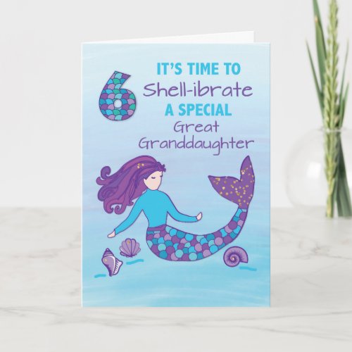 Great Granddaughter 6th Birthday Sparkly Look Card