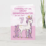 Great Granddaughter 7th Birthday Pink Horse Card<br><div class="desc">A sweet pink pony just like your great granddaughter is prancing with the number seven! Gold looking details are woven in her mane and tail. Perfect card to wish your great granddaughter her 7th birthday!
(Digitally rendered golden looking color)</div>