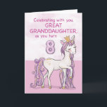 Great Granddaughter 8th Birthday Pink Horse Card<br><div class="desc">A sweet pink pony just like your great granddaughter is prancing with the number eight! Gold looking details are woven in her mane and tail. Perfect card to wish your great granddaughter her 8th birthday!
(Digitally rendered golden looking color)</div>