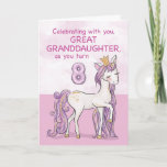 Great Granddaughter 8th Birthday Pink Horse Card<br><div class="desc">A sweet pink pony just like your great granddaughter is prancing with the number eight! Gold looking details are woven in her mane and tail. Perfect card to wish your great granddaughter her 8th birthday!
(Digitally rendered golden looking color)</div>