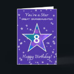 Great Granddaughter 8th Birthday Shining Star Card<br><div class="desc">Delight your great-granddaughter on her 8th birthday with a bright and cheerful design full of joy and charm. A large star filled with soft watercolor blends of pink, blue, purple, and green glows at the center, surrounded by smaller textured stars that twinkle against a periwinkle background. It’s a sweet and...</div>