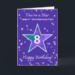 Great Granddaughter 8th Birthday Shining Star Card<br><div class="desc">Delight your great-granddaughter on her 8th birthday with a bright and cheerful design full of joy and charm. A large star filled with soft watercolor blends of pink, blue, purple, and green glows at the center, surrounded by smaller textured stars that twinkle against a periwinkle background. It’s a sweet and...</div>