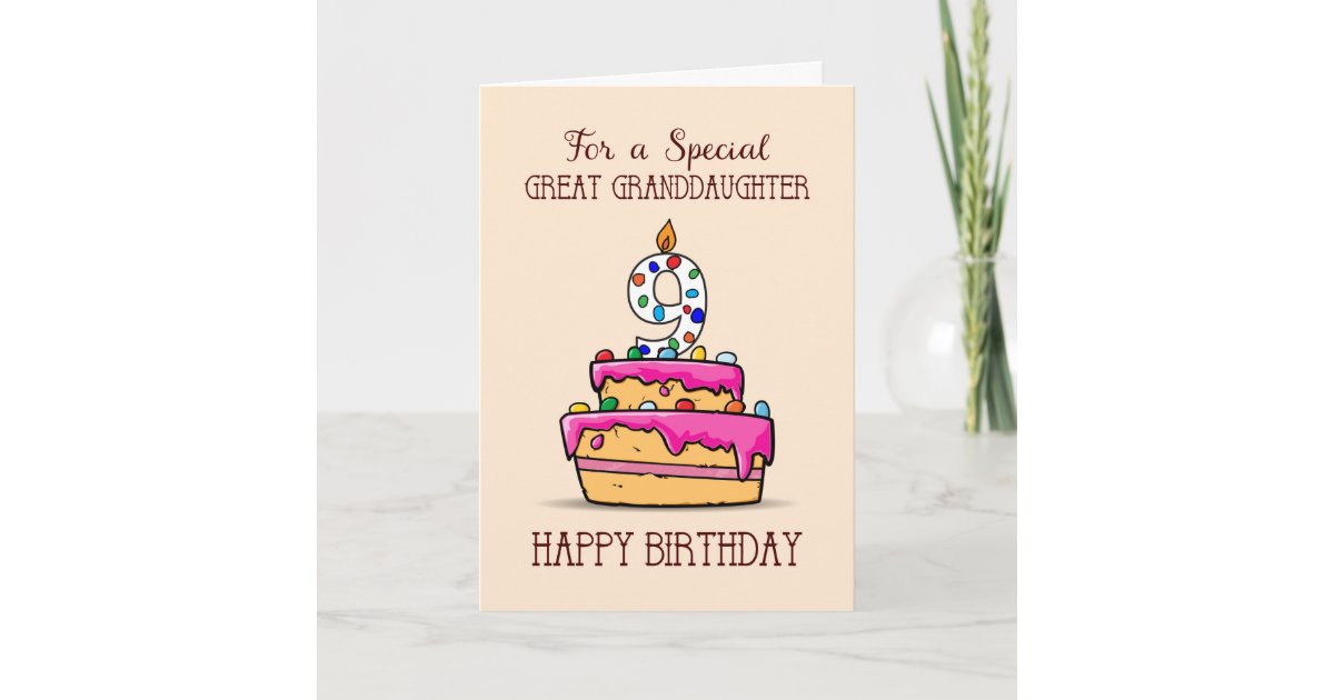 Great Granddaughter 9th Birthday, 9 on Sweet Cake Card | Zazzle.com