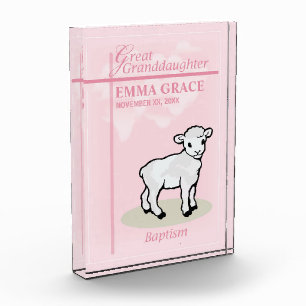 Great Granddaughter Baptism Pink Girl Lamb Acrylic Award