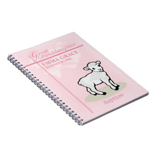 Great Granddaughter Baptism Pink Girl Lamb Notebook