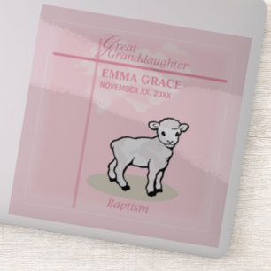 Great Granddaughter Baptism Pink Girl Lamb Sticker