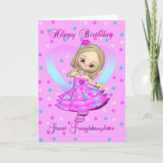 great granddaughter birthday card - pink and blue