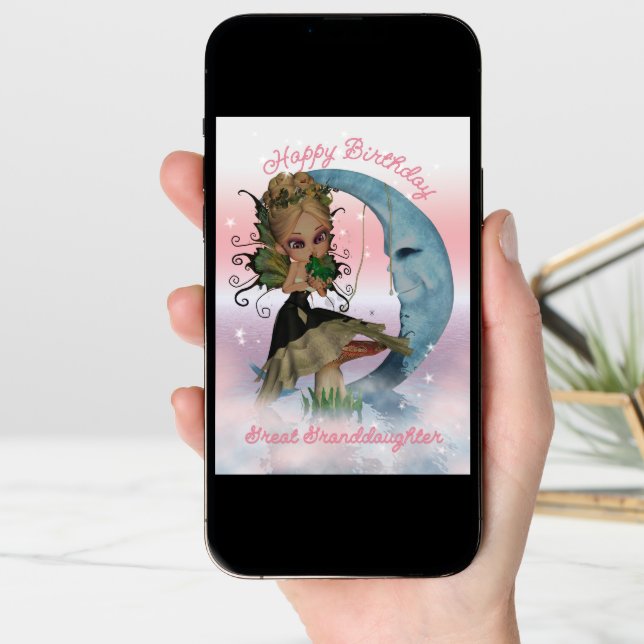 Great Granddaughter Birthday Card With Cute Fairy (Front Digital)