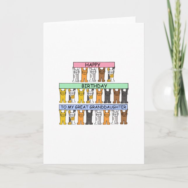 Great Granddaughter Birthday Cartoon Cats Card (Front)