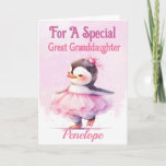 Great Granddaughter Birthday Penguin Ballerina  Card<br><div class="desc">A cute Birthday card designed for a special Great granddaughter . Design of a baby penguin dressed as a ballerina in a pink tutu with a pale pink and white snowy background . All text can be amended as needed . Customized by changing the title and who for then personalize...</div>