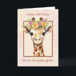 Great Granddaughter Birthday Sweet Safari Jungle Card<br><div class="desc">Celebrate a beloved great-granddaughter with this tender and charming birthday card. A sweet baby giraffe, adorned with soft pink and yellow florals, sits against a gentle watercolor background with a subtle giraffe pattern, creating a dreamy and affectionate feel. The delicate artwork and warm colors capture the special bond between generations....</div>