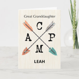 Great Granddaughter Camp Personalize Name Arrows Card