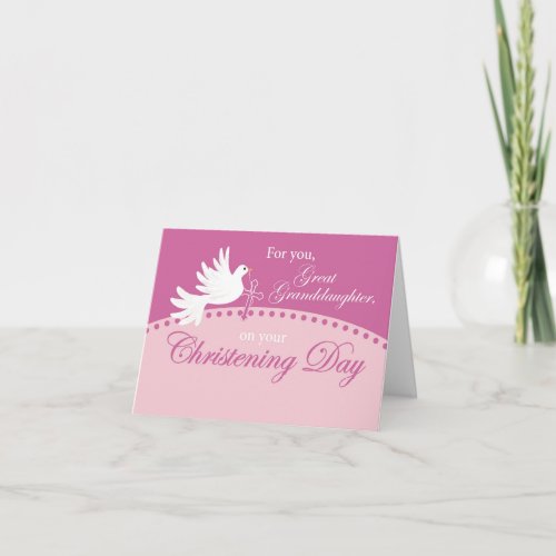 Great Granddaughter Christening Dove on Pink Card