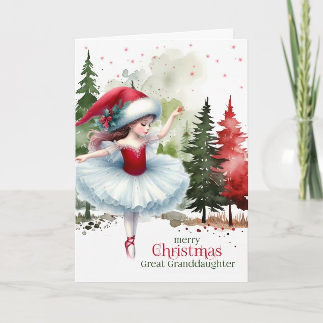 Great Granddaughter Christmas Ballet Winter Forest Holiday Card (Front)