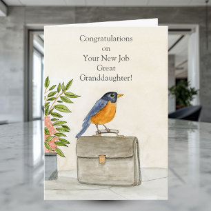 Great Granddaughter Congratulations New Job Robin Card