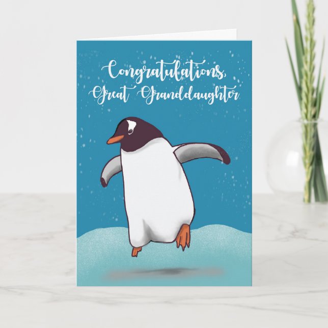 Great Granddaughter Congratulations Penguin Jumpin Card (Front)
