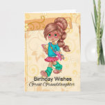 Great Granddaughter Cute And Trendy Birthday Card<br><div class="desc">A sweet little girl walking with her books on a modern floral swirl background</div>