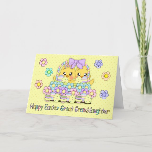 Great Granddaughter Cute Easter Chicks In A Basket Holiday Card (Front)