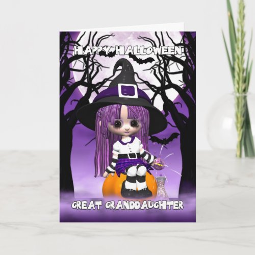 Great Granddaughter Cute Witch Halloween Greeting Card