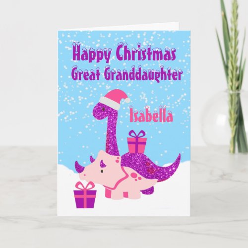 Great Granddaughter Dinosaur Purple Personalized C Card