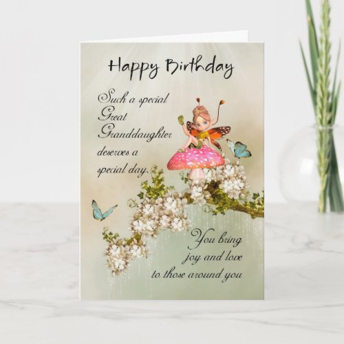 Great Granddaughter Fairy Birthday Card With Bloss