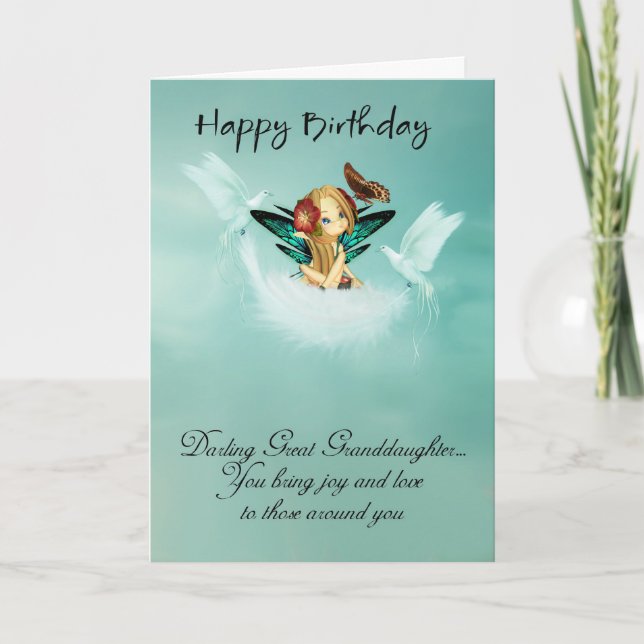 Great Granddaughter Fairy Birthday Card With Doves (Front)