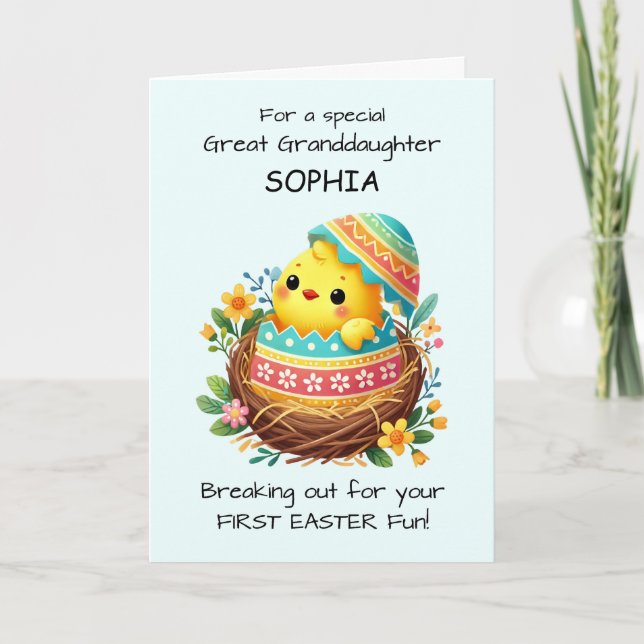 Great Granddaughter First Easter Chick Breaking Card (Front)