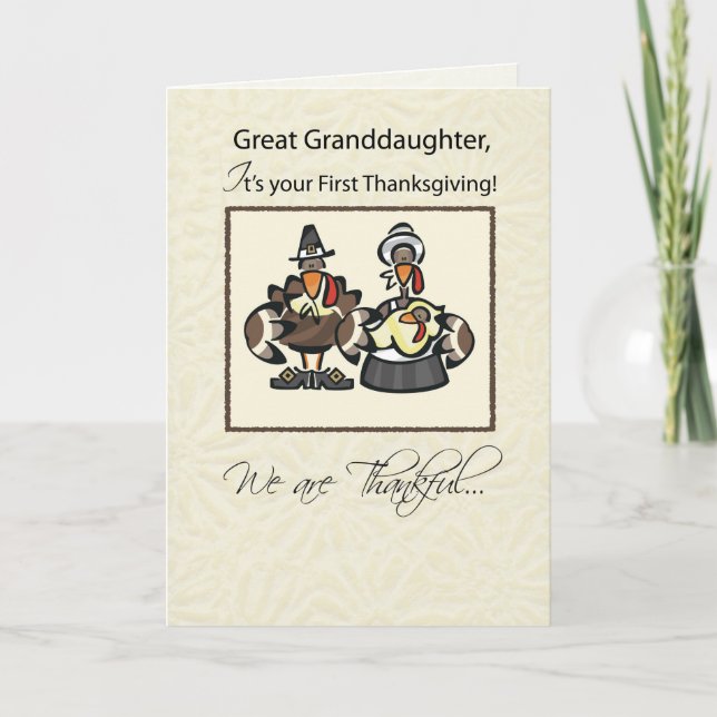 Great Granddaughter First Thanksgiving Turkey Fami Holiday Card (Front)