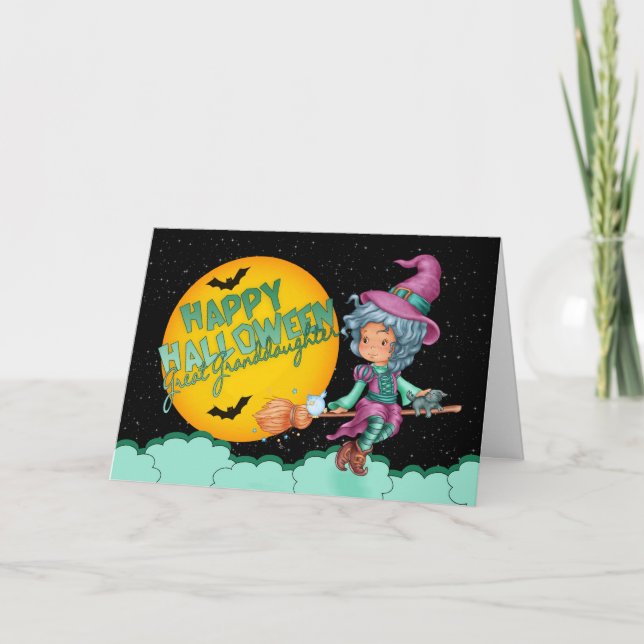 great granddaughter halloween card with cute witch (Front)