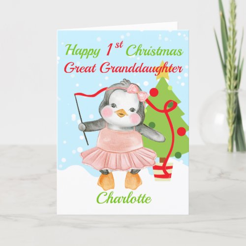 Great Granddaughter Happy 1st Christmas Penguin  Holiday Card