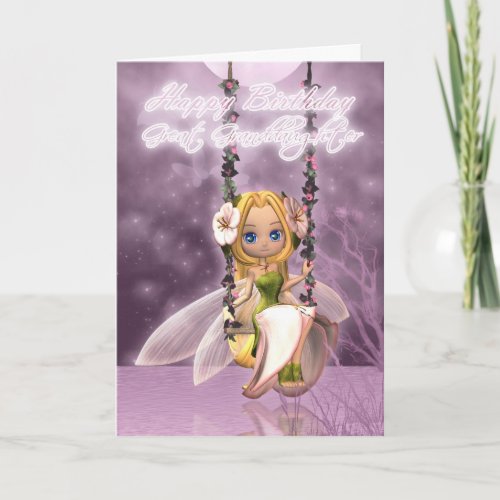 Great Granddaughter Happy Birthday cute fairy on f Card