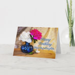 Great Granddaughter, Happy Birthday roses Card<br><div class="desc">Roses in a vase say Happy Birthday in a romantic way. Original artwork showing two roses in a blue vase with rosebuds lying on the table.</div>