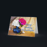 Great Granddaughter, Happy Birthday roses Card<br><div class="desc">Roses in a vase say Happy Birthday in a romantic way. Original artwork showing two roses in a blue vase with rosebuds lying on the table.</div>