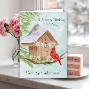 Great Granddaughter Happy January Birthday Birds Card