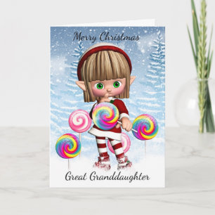 Great Granddaughter Little Elf With Candy Pops Holiday Card