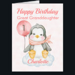 Great Granddaughter Penguin 1st Birthday Oversized Card<br><div class="desc">A cute oversized , big, huge, large, jumbo, 1st birthday Great Granddaughter Card . The card features a baby girl penguin sitting on a cloud holding a balloon with the number 1. A sweet design for your granddaughter, great godchild or great niece who will be one year old. All text...</div>