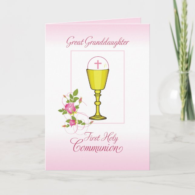 Great Granddaughter Pink First Holy Communion Card (Front)