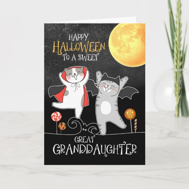 Great Granddaughter PURRfect Halloween Cats  Holiday Card (Front)