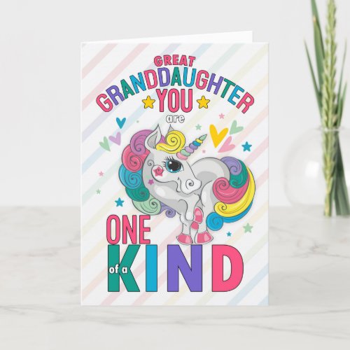 Great Granddaughter Rainbow Unicorn Valentine Holiday Card