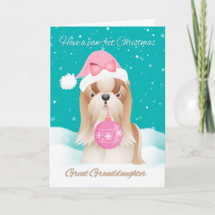 Great Granddaughter, Shih Tzu Dog With Cute Santa Holiday Card