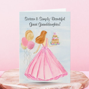 Great Granddaughter Sweet 16 Birthday Cake Girl Card