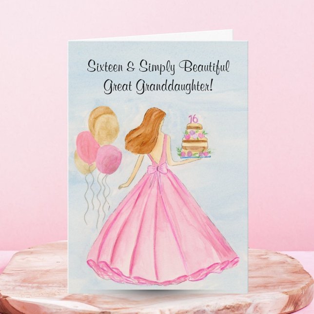 Great Granddaughter Sweet 16 Birthday Cake Girl  Card (Creator Uploaded)
