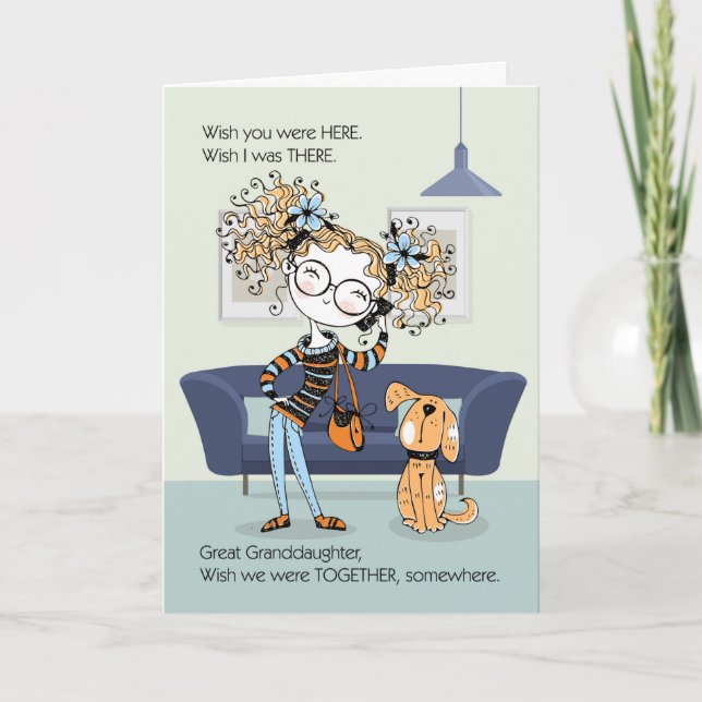 Great Granddaughter Teen or Tween Missing You Girl Card (Front)