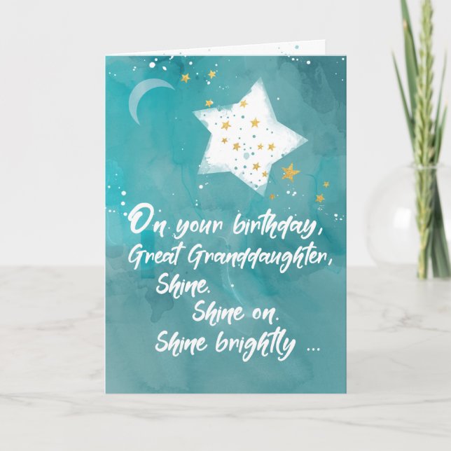 Great Granddaughter Tween or Teen Birthday Night Card (Front)