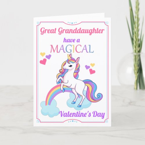 Great Granddaughter Unicorn Valentines Day Holiday Card