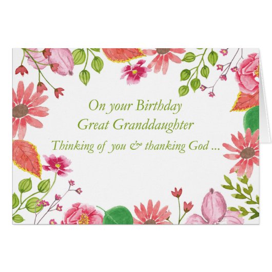 Great Granddaughter Watercolor Flowers Religious B (Front Horizontal)