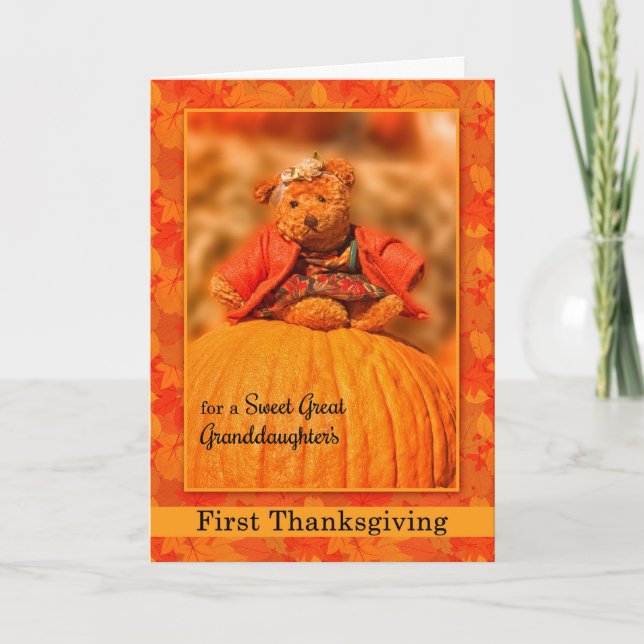 Great Granddaughter's 1st Thanksgiving Teddy Bear Holiday Card (Front)
