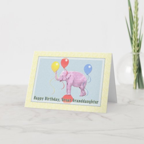 Great Granddaughters Birthday Card Pink Elephant Card