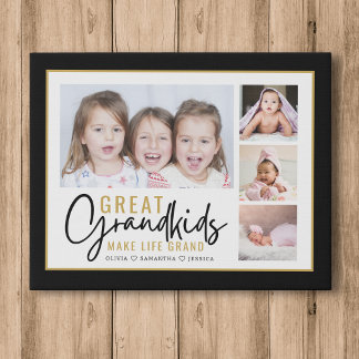 Great Grandkids Make Life Grand 4 Photo Collage Faux Canvas Print