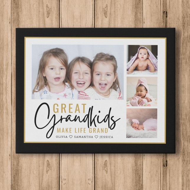Great Grandkids Make Life Grand 4 Photo Collage Faux Canvas Print (Grandkids Make Life Grand Grandparents 4 Photo Faux Canvas Print
)